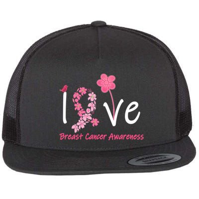 Love Breast Cancer Awareness Flower Ribbon Flatbill Hat