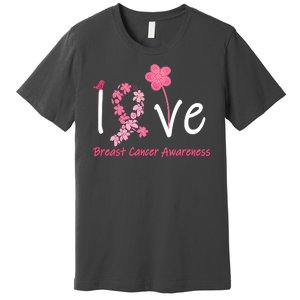 Love Breast Cancer Awareness Flower Ribbon Premium T-Shirt