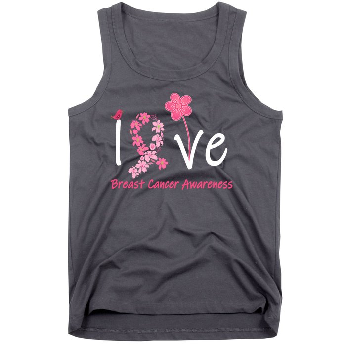 Love Breast Cancer Awareness Flower Ribbon Tank Top