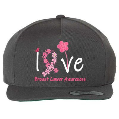 Love Breast Cancer Awareness Flower Ribbon Wool Snapback Cap