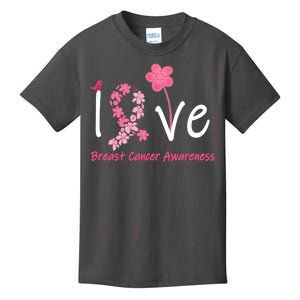 Love Breast Cancer Awareness Flower Ribbon Kids T-Shirt