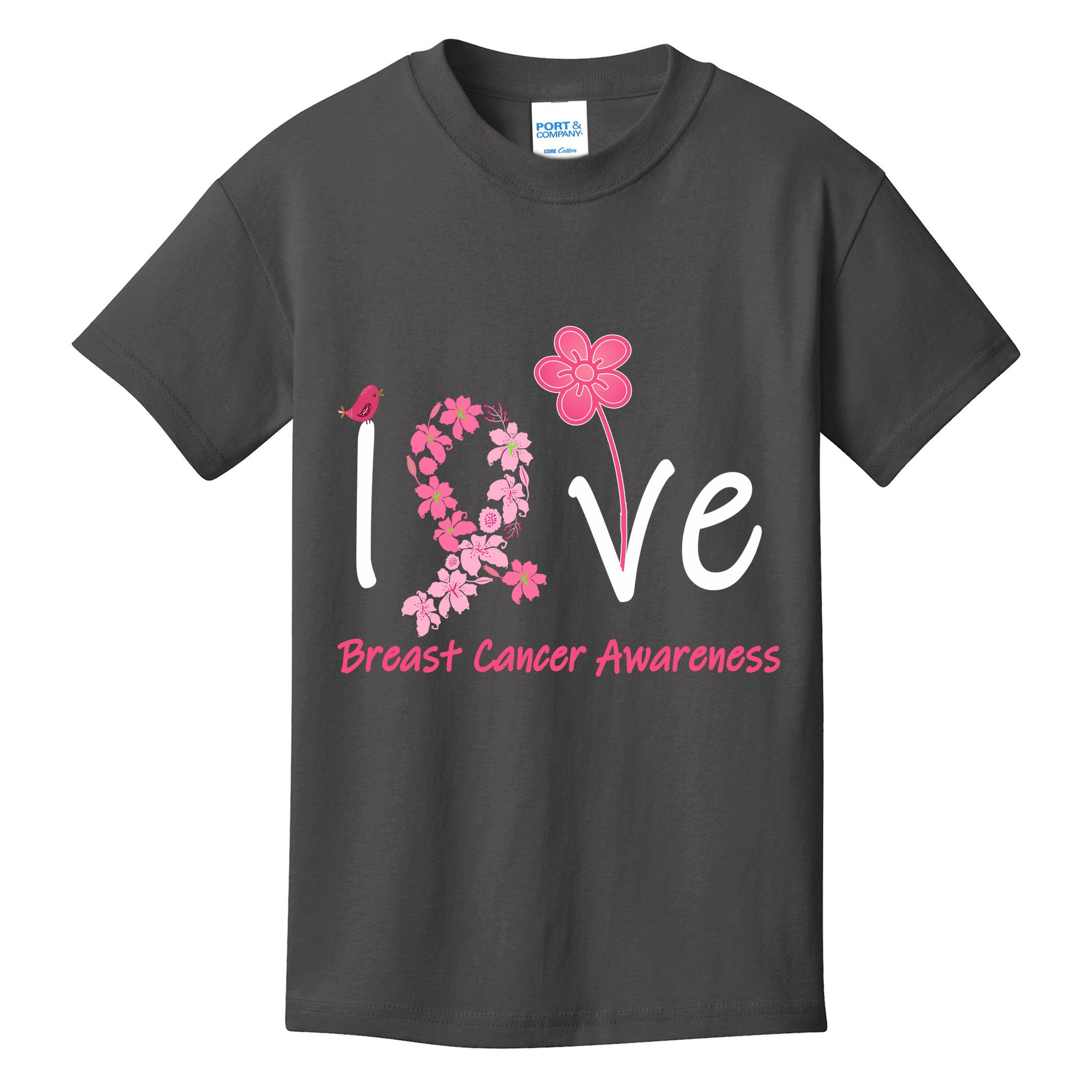 Love Breast Cancer Awareness Flower Ribbon Kids T-Shirt