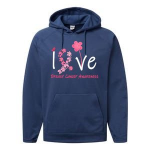 Love Breast Cancer Awareness Flower Ribbon Performance Fleece Hoodie