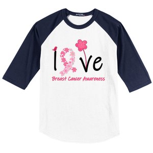 Love Breast Cancer Awareness Flower Ribbon Baseball Sleeve Shirt