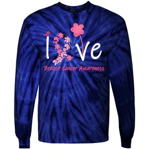 Love Breast Cancer Awareness Flower Ribbon Tie-Dye Long Sleeve Shirt