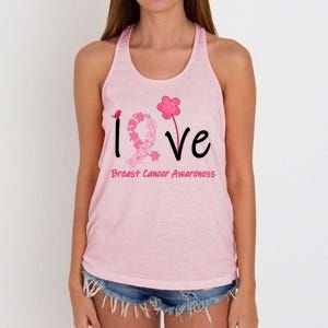 Love Breast Cancer Awareness Flower Ribbon Women's Knotted Racerback Tank