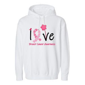 Love Breast Cancer Awareness Flower Ribbon Garment-Dyed Fleece Hoodie