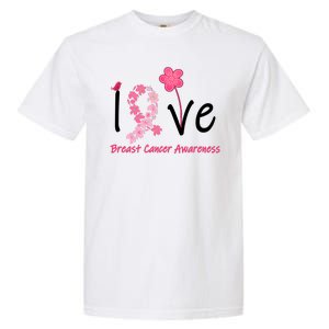 Love Breast Cancer Awareness Flower Ribbon Garment-Dyed Heavyweight T-Shirt