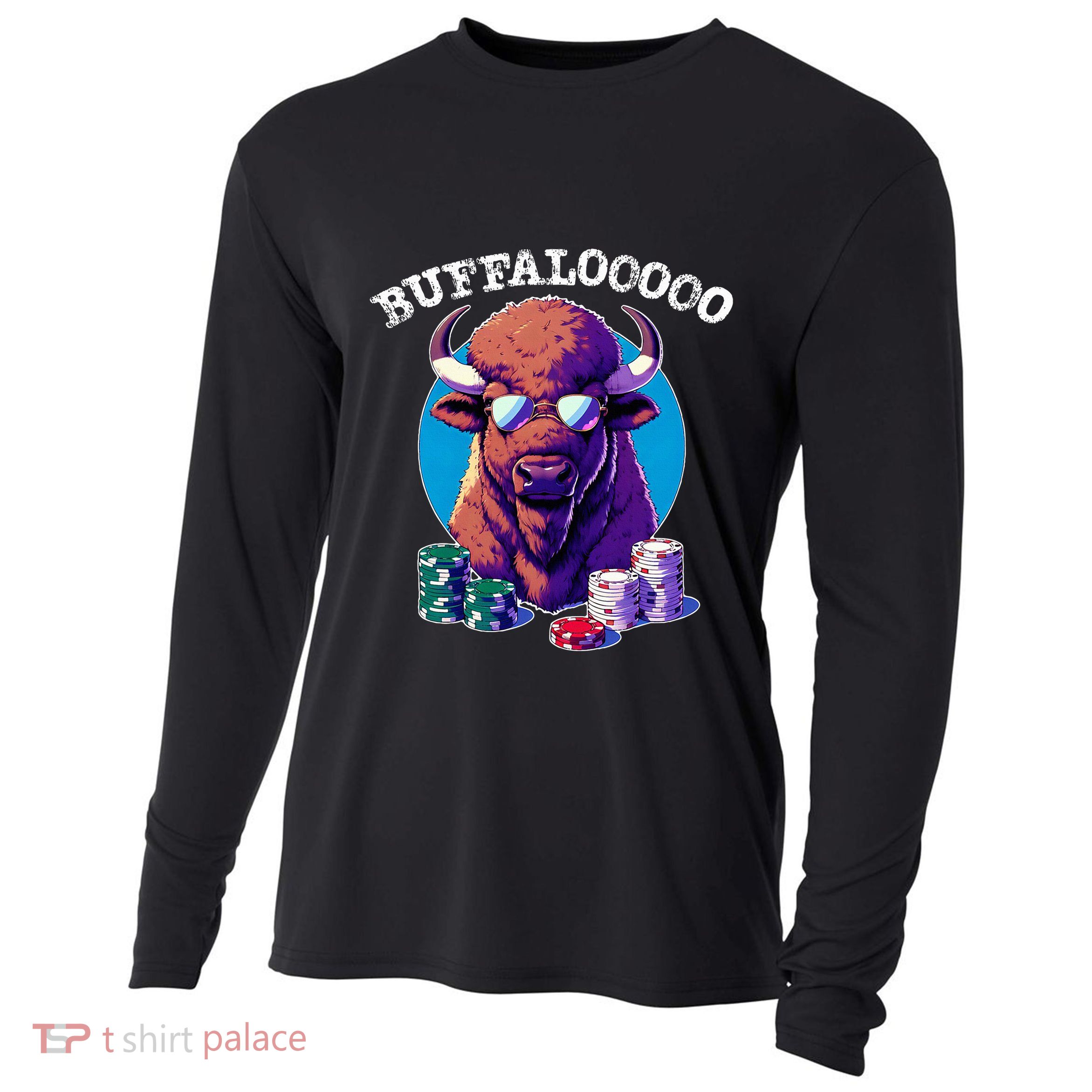 Lucky Buffalo Casino Slot Machine Buffalooooo Gambling Cooling Performance Long Sleeve Crew