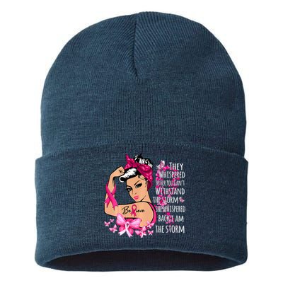 Leapard Breast Cancer Awareness Warrior Support Believe Sustainable Knit Beanie