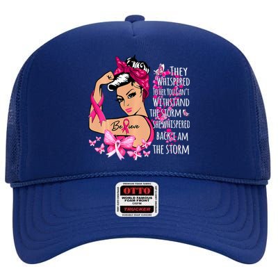 Leapard Breast Cancer Awareness Warrior Support Believe High Crown Mesh Back Trucker Hat