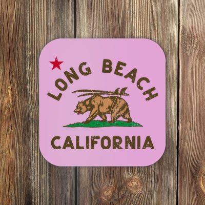 Long Beach California Beach Flag Bear Surf Ca Vintage Coaster