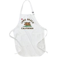 Long Beach California Beach Flag Bear Surf Ca Vintage Full-Length Apron With Pockets