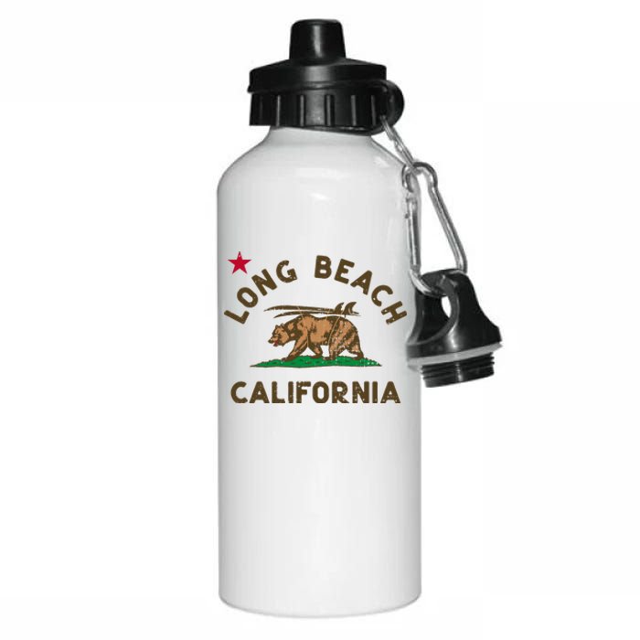 Long Beach California Beach Flag Bear Surf Ca Vintage Aluminum Water Bottle