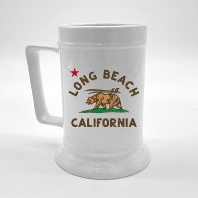 Long Beach California Beach Flag Bear Surf Ca Vintage Beer Stein