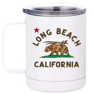 Long Beach California Beach Flag Bear Surf Ca Vintage 12 oz Stainless Steel Tumbler Cup