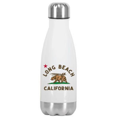 Long Beach California Beach Flag Bear Surf Ca Vintage Stainless Steel Insulated Water Bottle