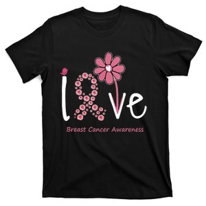 Love Breast Cancer Pink Ribbon Floral T-Shirt