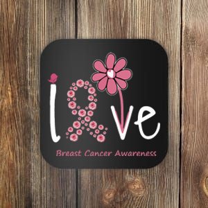 Love Breast Cancer Pink Ribbon Floral Coaster