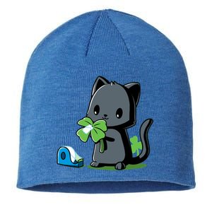 Lucky Black Cat Gift Funny St Patricks Day Cat Gift Sustainable Beanie