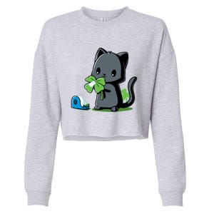 Lucky Black Cat Gift Funny St Patricks Day Cat Gift Cropped Pullover Crew