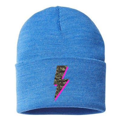 Lightning Bolt Camo Hot Pink Camouflage Graphic Print Gift Sustainable Knit Beanie