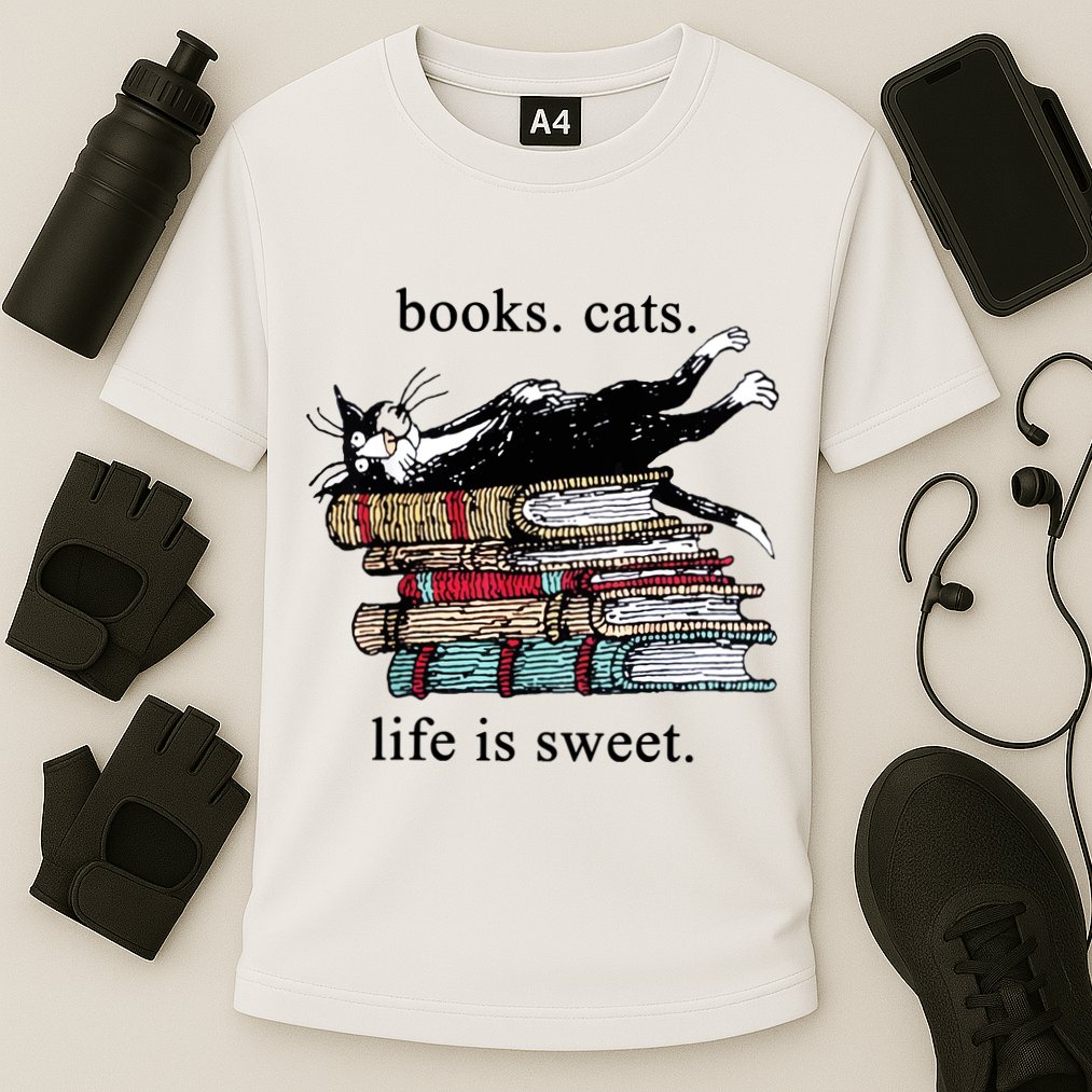 Literary Books Cats Life Is Sweet Cooling Performance Crew T-Shirt