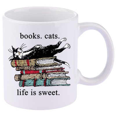 Literary Books Cats Life Is Sweet 11oz C Handle Ceramic Mug