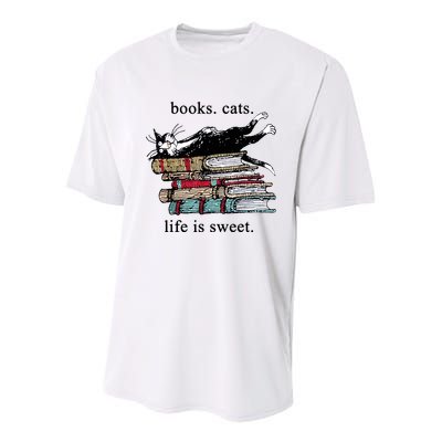 Literary Books Cats Life Is Sweet Youth Performance Sprint T-Shirt