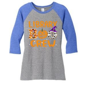 Library Boo Crew School Librarian Halloween Library Book Women's Tri-Blend 3/4-Sleeve Raglan Shirt