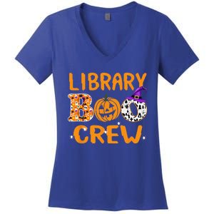 Library Boo Crew School Librarian Halloween Library Book Women's V-Neck T-Shirt