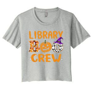 Library Boo Crew School Librarian Halloween Library Book Women's Crop Top Tee