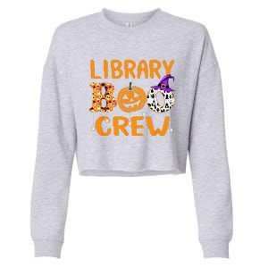 Library Boo Crew School Librarian Halloween Library Book Cropped Pullover Crew