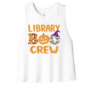 Library Boo Crew School Librarian Halloween Library Book Women's Racerback Cropped Tank