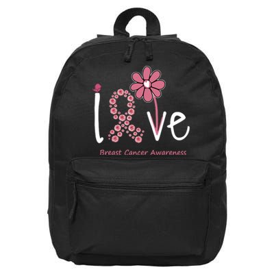 Love Breast Cancer Pink Ribbon Floral 16 in Basic Backpack