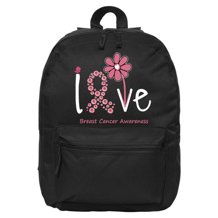 Love Breast Cancer Pink Ribbon Floral 16 in Basic Backpack