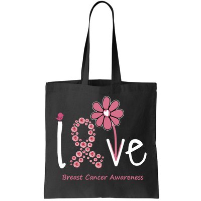 Love Breast Cancer Pink Ribbon Floral Tote Bag