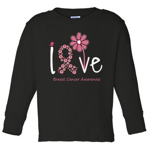 Love Breast Cancer Pink Ribbon Floral Toddler Long Sleeve Shirt