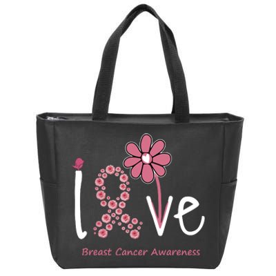 Love Breast Cancer Pink Ribbon Floral Zip Tote Bag