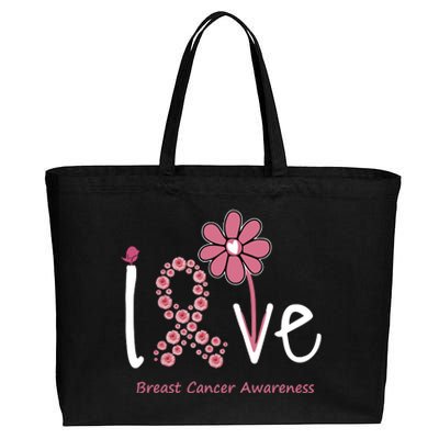 Love Breast Cancer Pink Ribbon Floral Cotton Canvas Jumbo Tote