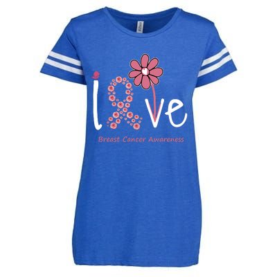 Love Breast Cancer Pink Ribbon Floral Enza Ladies Jersey Football T-Shirt