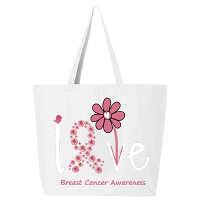 Love Breast Cancer Pink Ribbon Floral 25L Jumbo Tote