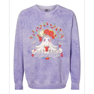 Llorona Before Coffee Colorblast Crewneck Sweatshirt