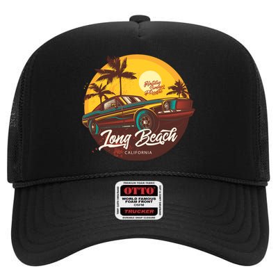 Long Beach California High Crown Mesh Back Trucker Hat