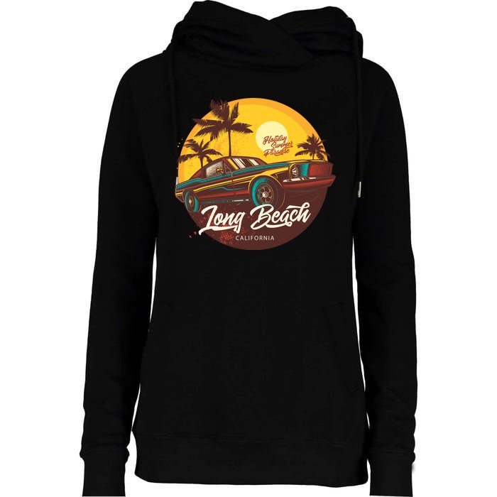 Long Beach California Womens Funnel Neck Pullover Hood