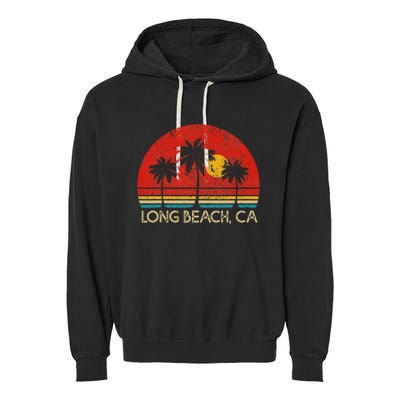 Long Beach California CA Surfer Retro Sunset Vintage Garment-Dyed Fleece Hoodie