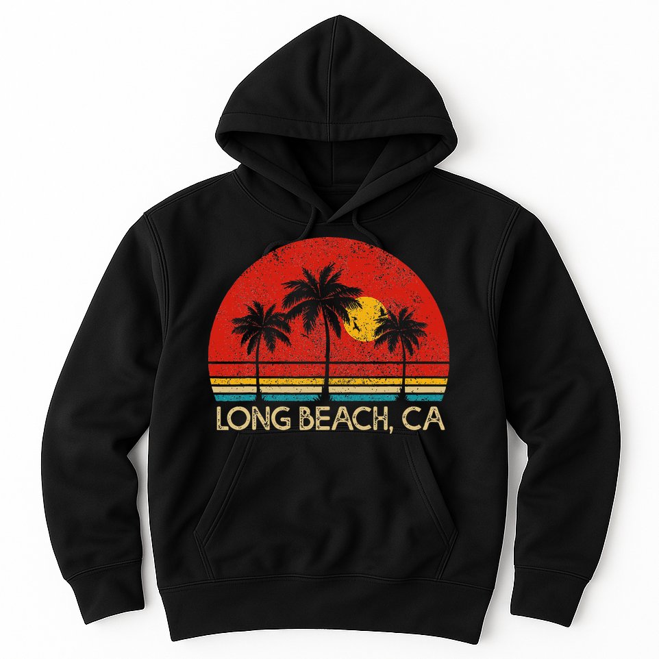 Long Beach California CA Surfer Retro Sunset Vintage Hoodie