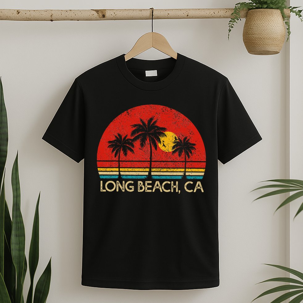 Long Beach California CA Surfer Retro Sunset Vintage T-Shirt