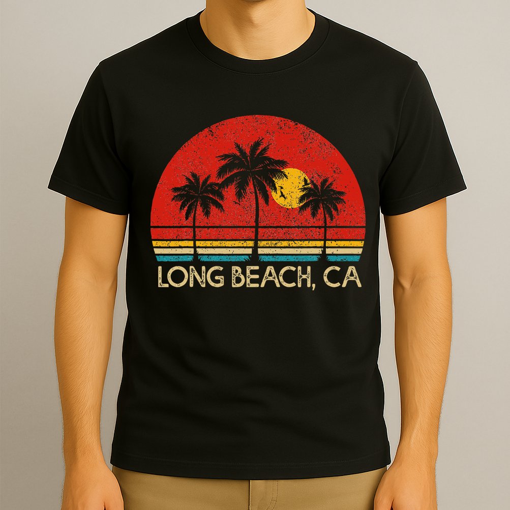 Long Beach California CA Surfer Retro Sunset Vintage T-Shirt