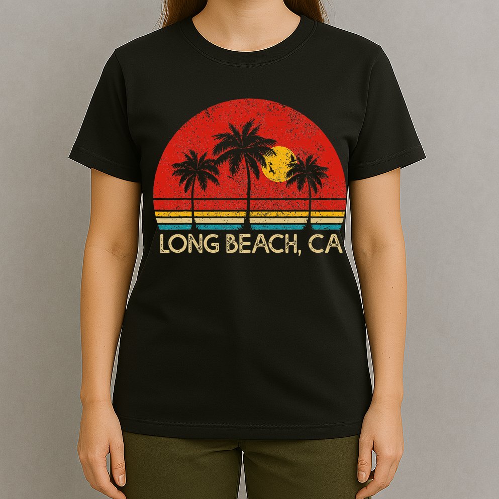 Long Beach California CA Surfer Retro Sunset Vintage T-Shirt